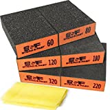 Sanding Sponge 6 Pack by S&F STEAD & FAST, Sanding Blocks for Wood Drywall Metal 60 80 120 180 220 320 Coarse Medium Fine Grit, Sand Paper Brick Set with Tack Cloth