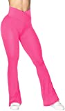 Sunzel Flare Leggings, Crossover Yoga Pants for Women with Tummy Control, High-Waisted and Wide Leg Hot Pink