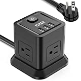 Power Strip with USB, FDTEK Flat Plug Extension Cord with 4 Outlets and 3 USB Ports 10 FT Desk Power Strip Cube Overload Protection Compact Portable for Travel Home Office Cruise Ship - Black