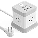 Power Strip with 4 Outlets 3 USB Ports, BEVA Cube Extension Cord Flat Plug Small Desktop Charging Station with 5ft Power Cable Multi Protection for Travel, Cruise Ship, Office, Dorm Room Grey