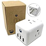 Cruise Ship Power Strip - No Surge Cube Outlet Multi Plug [3 Electrical Outlet + 3 USB Port] Cruise Approved Power Strip Charger, white