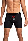 Zynotti Men's Customized Property of (Name) with Kiss on the middle of Front of Black Boxer Brief - Perfect for Valentine's Day, Wedding or Anniversary present - Large (36 to 38" inches)