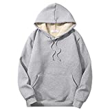 PEHMEA Men's Winter Warm Fleece Hoodie Pullover Long Sleeve Sherpa Lined Hooded Sweatshirt with Pocket(Grey-L)