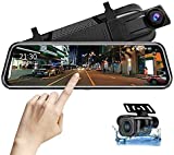 Upgraded 10'' Rear View Mirror Camera Mirror Dash Cam Front and Rear 1080P Backup Camera FHD Full Touch Screen w Loop Recording, G-Sensor, Parking Monitor 170 Wide Angle