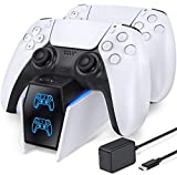 PS5 Controller Charger Station with Fast Charging AC Adapter 5V/3A, Dual Controller Charging Stand for Playstation 5, Docking Station Replacement for DualSense Charging Station