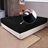 King Size Fitted Sheet Only - 4-Way Stretch Knit, Snug Fit, Wrinkle Free & Stay in Place, No More Slipping Off for Mattress, Soft & Comfortable - Black, King
