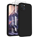 FireNova Designed for iPhone 13 Case, Silicone Upgraded [Camera Protection] Phone Case with [2 Screen Protectors], Soft Anti-Scratch Microfiber Lining Inside, 6.1 inch, Black