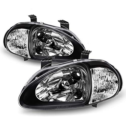 ACANII - For Blk 1993-1997 Honda Civic Del Sol Si Headlights +Built In Corner Signal Lamp Lights Driver & Passenger Side