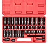 MIXPOWER 3/8" Drive Deep Impact Socket Set, 6 Point, 48 Piece Standard SAE and Metric Sizes-5/16-Inch to 3/4-Inch and 8-22 mm, 3/8'' impact universal joint, Cr-V Steel Mechanic Socket Set