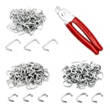 INKNOTE 270 Pcs Galvanized Hog Rings Assortment Kit (3 Sizes) & One Piece Professional Hog Ring Pliers, widely for Bungee/Animal Pet Cages/Bagging/Meat & Sausage Casing/Fencing/Furniture Upholstery