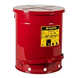 Justrite 09508 SoundGuard Galvanized Steel Oily Waste Safety Can with Foot Operated Cover, 14 Gallon Capacity, Red, 16-1/16" OD x 20-1/4" H