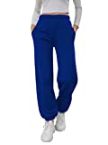 SweatyRocks Women's Elastic High Waist Sweatpants Workout Pocket Jogger Pants Royal Blue XS