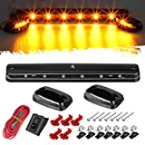 Partsam 3PCS Clear Lens Cab Roof Marker Lights 12LED Amber Top Assembly Light Compatible with Silverado/Sierra 1500 2500 3500 2500HD 3500HD 2007 2008 2009 2010 2011 2012 2013 2014