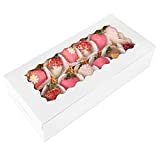 Moretoes 30pcs Chocolate Strawberry Boxes Cookie Boxes White Bakery Boxes with Window, 12x5.5x2.5 Inches Treat Boxes Pastry Boxes for Donuts, Pies, Cakes, Muffins, Pastries, Mother's Day