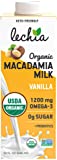 Lechia Organic Macadamia Milk Vanilla, 1200mg Omega-3 + Prebiotics, Non Dairy, Lactose Free, Vegan, Plant Based, Gluten Free, Soy Free, Kosher, Non-GMO, Shelf-Stable, Low Carb, Zero Sugar, Keto, 32oz (6 Pack)