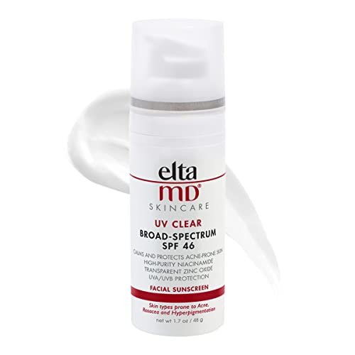 EltaMD UV Clear SPF 46 Face Sunscreen, Broad Spectrum Sunscreen for Sensitive Skin and Acne-Prone Skin, Oil-Free Mineral-Based Sunscreen Lotion with Zinc Oxide, Dermatologist Recommended, 1.7 oz Pump