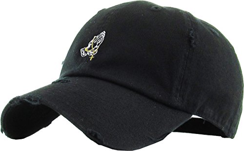 KBSV-061 BLK Praying Hands Rosary Dad Hat Baseball Cap Unconstructed Polo Style Adjustable Unisex