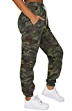 Waitfairy Women's Sweatpants Drawstring Long Pants Jogger Sweat Pants with Pocket Dark Camouflage L