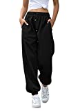 Womens Joggers with Pockets Cinch Bottom Sweatpants High Waist Sporty Gym Athletic Fit Pants Lounge Trousers Black Small