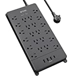 Surge Protector Power Strip with USB Ports, 5ft Flat Plug Extension Cord, TROND 22 Widely Spaced Outlets with 4 USB, 4000 Joules, 14AWG Heavy Duty, ETL Listed, Wall Mountable for Home Office, Black