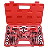 EFFICERE 40-Piece Premium Tap and Die Set, SAE Unified Screw Thread, Size #4 to 1/2 | Include UNC Coarse, UNF Fine and NPT Threads | Essential Threading Tool Kit with Complete Handles and Accessories