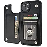 ONETOP Compatible with iPhone 14 Plus Wallet Case with Card Holder, PU Leather Kickstand Card Slots Case, Double Magnetic Clasp and Durable Shockproof Cover 6.7 Inch (Black)