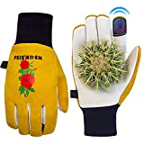 FEISHDEK Cactus Gloves Soft Deerskin Women Gardening Glove Thorn Proof for Cacti Handling (Medium - Short Sleeve, Yellow)