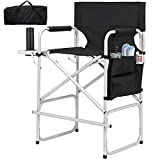 ANRYAGF Tall Directors Chair Foldable Makeup Artist Chair for Adults with Side Table Cup Holder Foot 41'' Seat Height Support 400 lbs Load Reinforced Frame Black