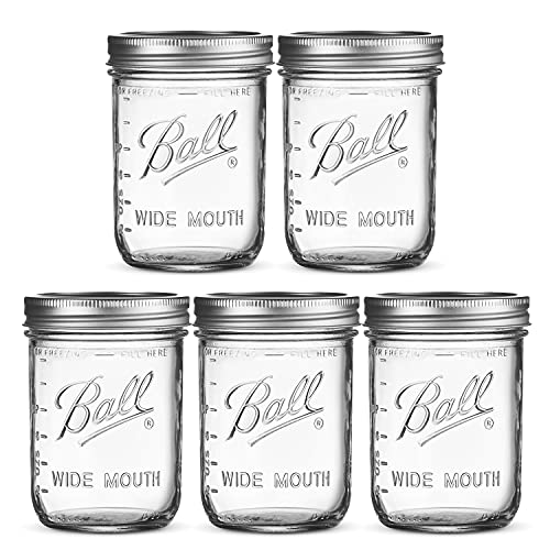 SEWANTA Wide Mouth Mason Jars 16 oz [5 Pack] With mason jar lids and Bands, mason jars 16 oz - For Canning, Fermenting, Pickling - Jar Dcor - Microwave/Freeze/Dishwasher Safe Jar Opener