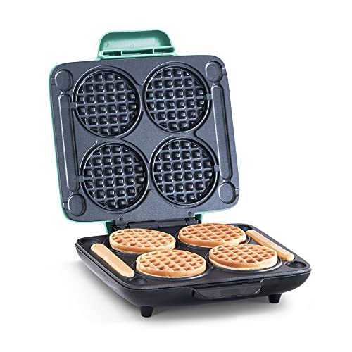 DASH Multi Mini Waffle Maker: Four Mini Waffles, Perfect for Families and Individuals, 4 Inch Dual Non-stick Surfaces with Quick Release & Easy Clean - Aqua