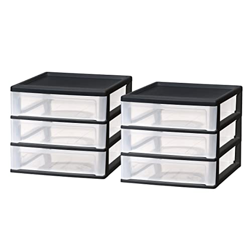 IRIS USA Plastic 3-Drawer Desktop Organizer for Office, Files, & Supplies, Medium, Black, 2 Pack