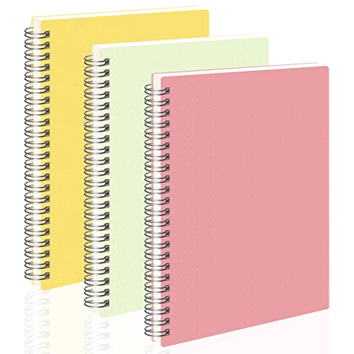 AHGXG BulletDotted Journal, 3 PackSpiral Notebook A5, with 100GSM Thick Dot Grid Paper, Transparent Hardcover, Journal Stencils, 80 Sheets, 5.7" x 8.3", Yellow, Green, Pink