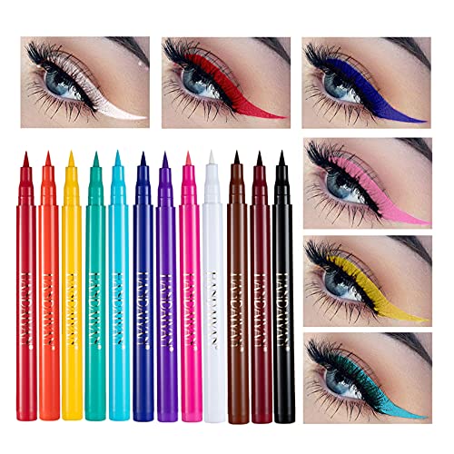 Gireatick 12PCS Matte Rainbow Colorful Liquid Eyeliner Set, 12 Colors Soft and Hyper Sharp Tip Brush Eyeliner, Waterproof High Pigmented Eyeliner Pen Set