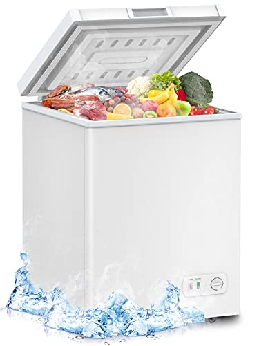 LifePlus Chest Freezer, Compact Deep Freezer 7 Adjustable Temperature with Removable Basket, Top Open Door Freezer Upright for Apartment Home (3.5 cu.ft.)