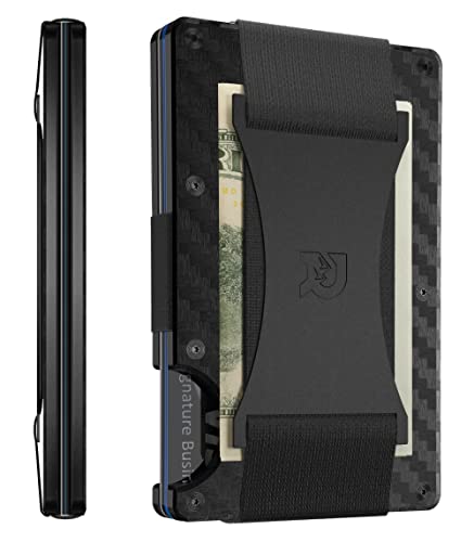 The Ridge Minimalist Slim Wallet For Men - RFID Blocking Front Pocket Credit Card Holder - Aluminum Metal Small Mens Wallets with Cash Strap (Carbon Fiber)