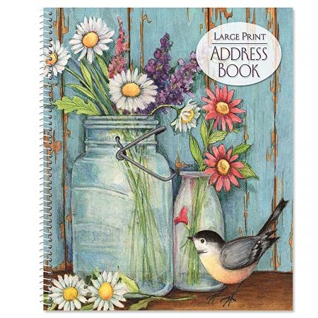 Large Print Jar Address Book by Susan Winget - Large Print Address Book, 56 Pages, Big 7 inch by 8-1/2 inch, Spiral-Bound, Easy Reading Legible Print Forms