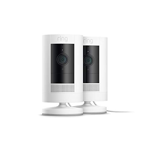Ring Stick Up Cam Plug-In HD security camera with two-way talk, Works with Alexa  White  2-Pack