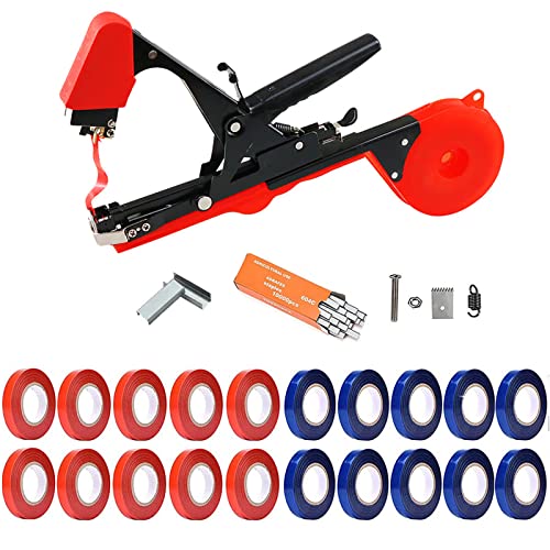 Plant Tying Machine,Plant Vine Tying Machine Tool with 10000pcs Staples 20 Rolls Tape Plant Tape Gun for Grapes,Raspberries,Tomatoes,and Vining Vegetables Tying Tool Black