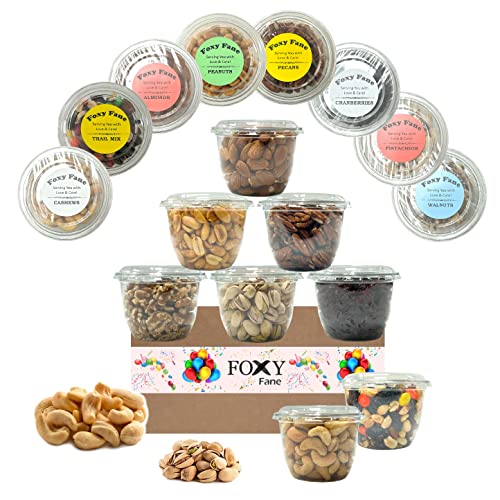Foxy Fane 8 Pack Healthy Nuts and Dried Fruit Snack Box - Premium Valentines Day Gift Care Package filled with Low in Carbs and High in Protein Treats - 3 lbs Bundle of Delicious Fresh and Savory Nuts