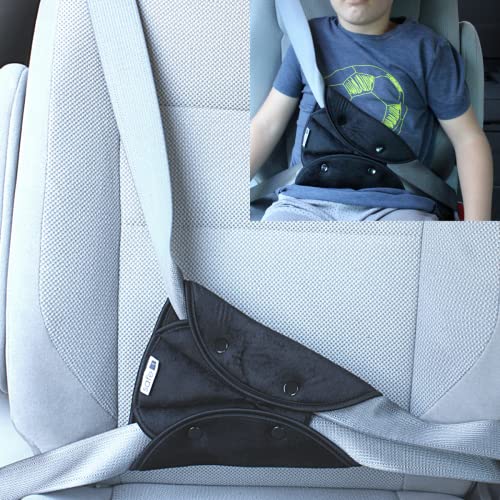Premium Seat Belt Adjuster for Kids & Adults, Premium Material for Child Safety & Comfort. Seat Belt Clips for Safety Cover Positioner, Shoulder Neck Strap Adjuster, Car seat Belt Adjuster (Black)