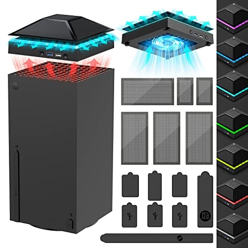RGB Cooling Fan for Xbox Series X with Dust Cover Filter, Colorful LED Light Cooler System with Low Noise 3 Levels Adjustable Speed Fan, Extra 2 USB Port for Xbox Series X Console Accessories