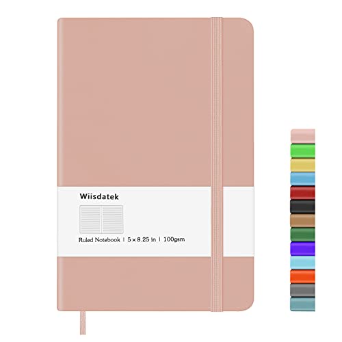 Wiisdatek Notebook Journal, Lined Hard Cover,100Gsm Premium Thick Paper with Inner Pocket for Writing Note Taking Office School,5"8.25"(Pink)