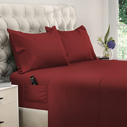 DREAMCARE Queen Bed Sheets - 4 PCS Set - up to 15 inches - 2500 Supreme Collection - Superior Softness - Hotel Luxury Sheets & Pillowcases Set - Wrinkle and Fade Resistant (Queen, Burgundy)