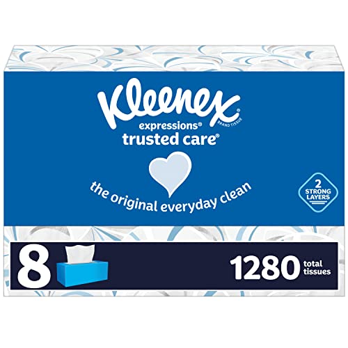Kleenex Expressions Trusted Care Facial Tissues, 8 Boxes, 160 Tissues per Box, 2-Ply (1,280 Total Tissues)