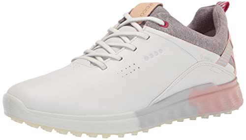 ECCO Women's S-Three Gore-TEX Golf Shoe, White/Silver Pink, 7-7. 5