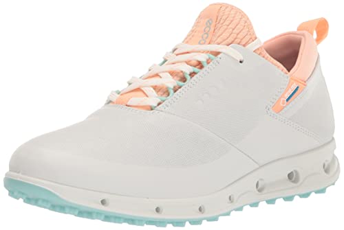 ECCO Women's Cool Pro Gore-TEX Waterproof Golf Shoe, White/Peach Nectar, 9-9.5