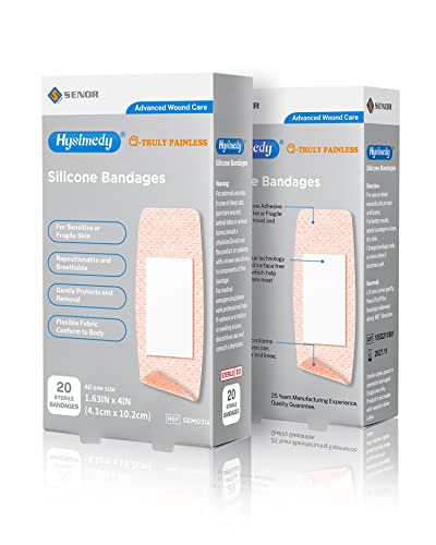 Hysimedy Silicone Adhesive Bandages for Sensitive Skin - 1.63"x4"(40 Counts) - Pain Free Large Band-aids for Kids Elderly