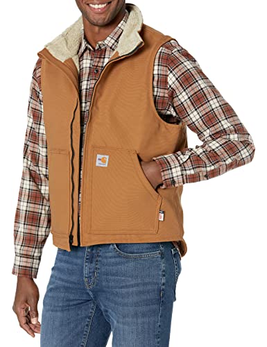 Carhartt mens Flame-resistant Sherpa-lined Flame Resistant Duck Sherpa Lined Vest, Carhartt Brown, X-Large US