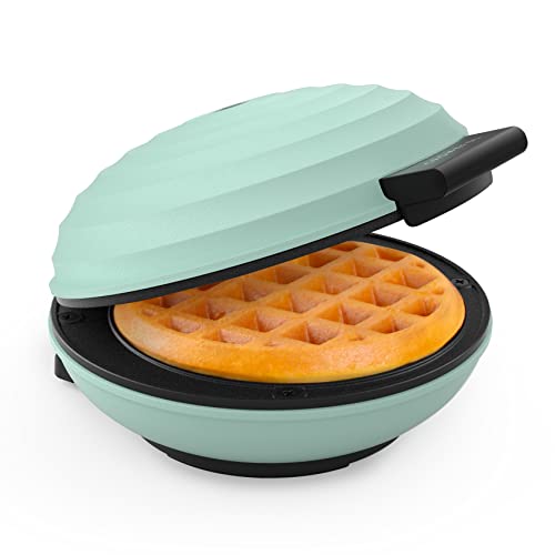 CROWNFUL Mini Waffle Maker Machine, 4 Inch Chaffle Maker with Compact Design, Easy to Clean, Non-Stick Surface, Recipe Guide Included, Perfect for Breakfast, Dessert, Sandwich, or Other Snacks, Aqua