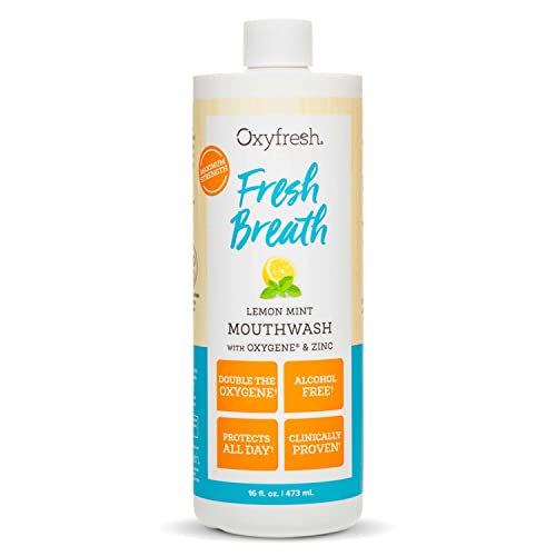 Premium Oxyfresh Lemon Mint Fresh Breath Mouthwash  Oral Rinse for Bad Breath  SLS & Fluoride Free Mouthwash  Alcohol Free, Gentle Non Burning Mouthwash with Xylitol & Essential Oils, 16 oz